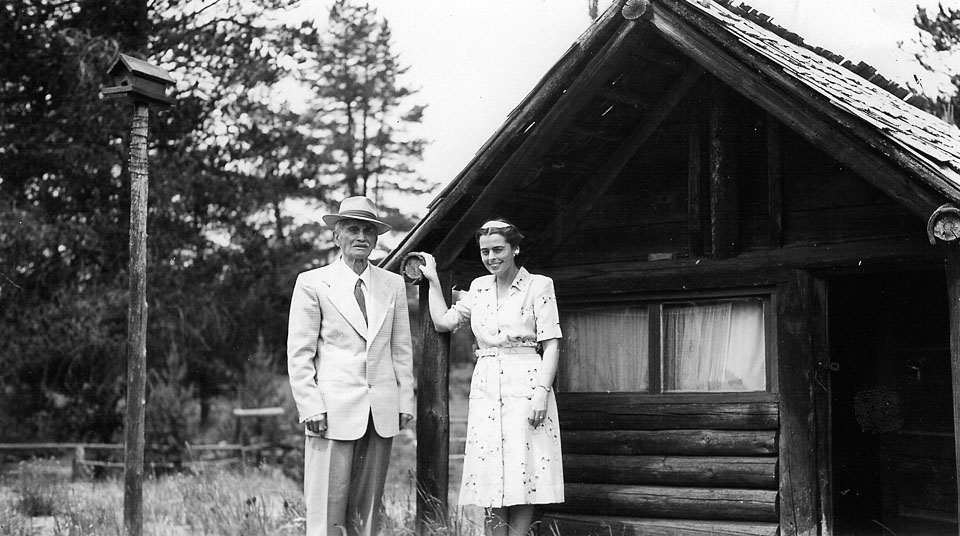 Henry Clinton Collins and daughter Leah by Leah's playhouse at The Wilderness