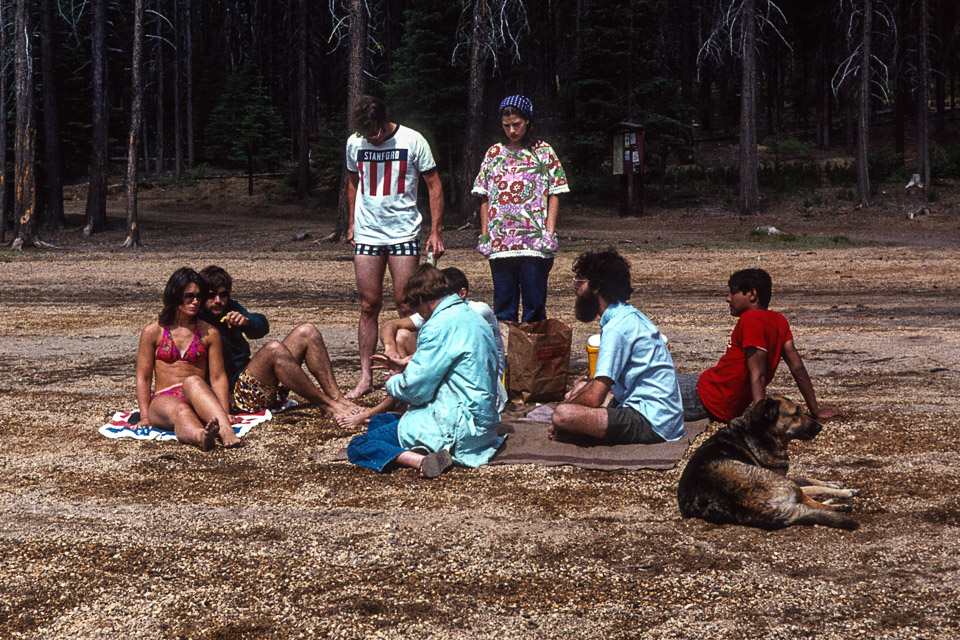 ?, Ed Sale, Doug, Mom, ? (behind Mom), Jeannie, Rik Jensen, Raj Raghuram, and Lady at Crescent Lake - 1973