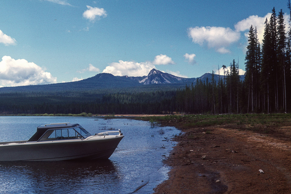 The boat in Crescent Lake with Cowhorn in the background - 1973