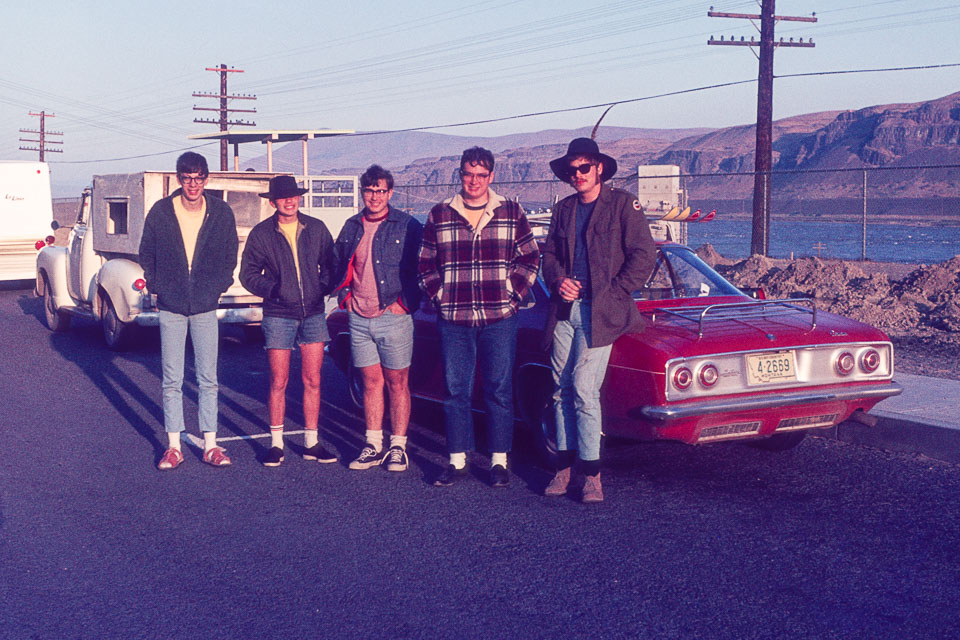 Doug Smith, Eddo Fluri, Bill, Doug, and Dave Larsen along the Columbia River highway on the way to the Ranch