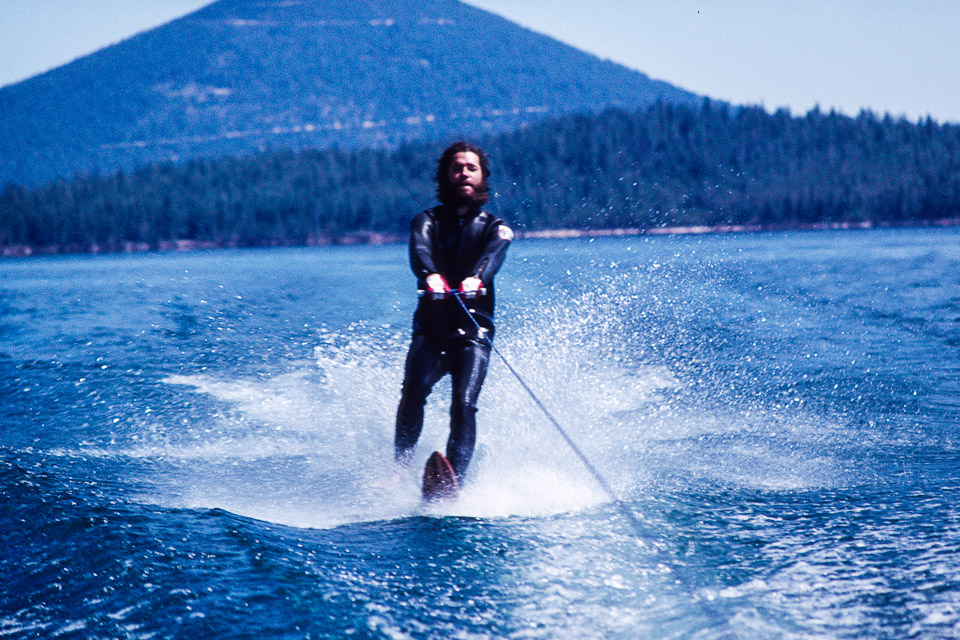 Rik Jensen getting up on the slalom ski