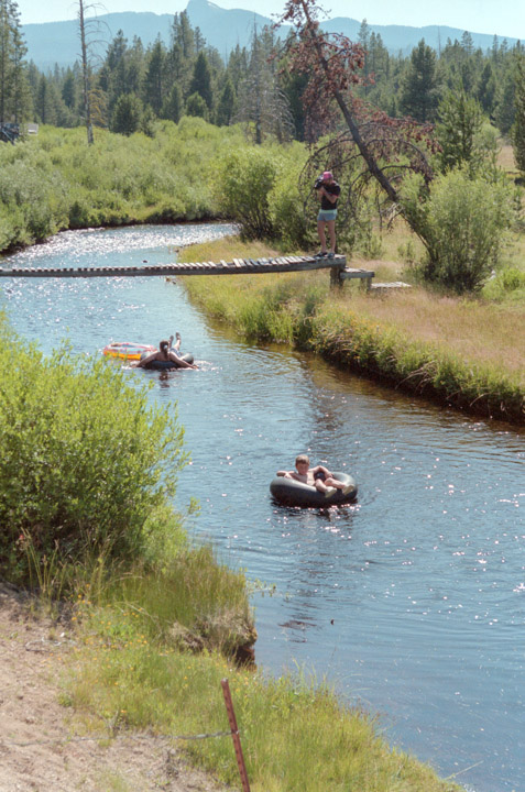 Andrew, Jeannie, and Liz float Big Marsh Creek with Richard filming from the foot bridge