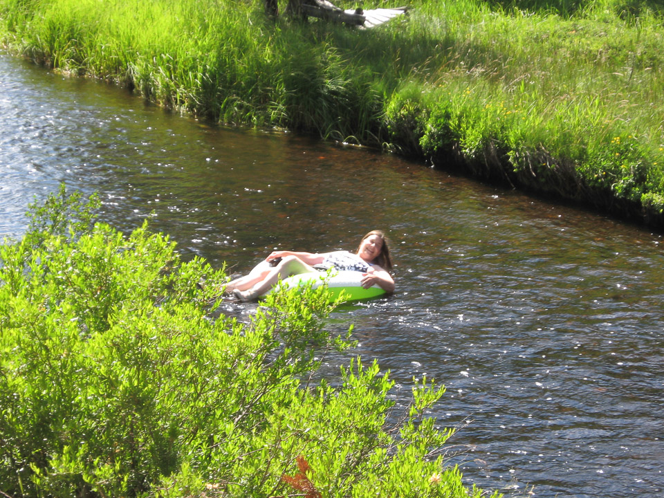 Jeannie floating the creek - 2008